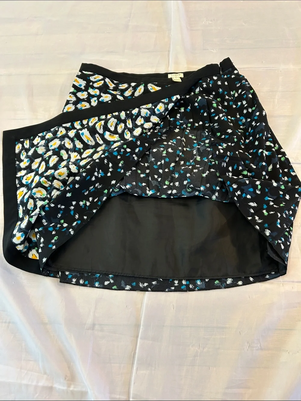 J. Crew Black Floral A-Line Wrap Skirt with White and Yellow Daisies